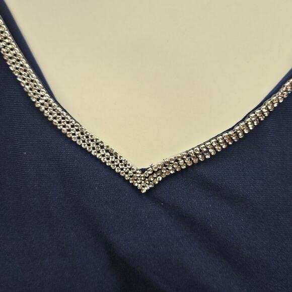 MSK Womens Rhinestone-Trim Cold-Shoulder Top Dark Blue Large Polyester Spandex - Picture 4 of 7